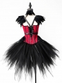 Black and Red Gothic Feather Burlesque Corset Short Prom Party Dress