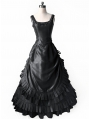 Black Taffeta 3-Pieces Gothic Victorian Bustle Gown Dress