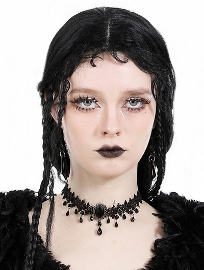 Black Gothic Gemstone Teardrop Necklace
