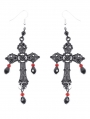 Black and Red Gothic Cross Drop Earrings