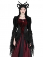 Black Vintage Gothic Patterned Velvet Lace Flared Sleeves Shrug for Women