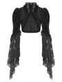 Black Vintage Gothic Patterned Velvet Lace Flared Sleeves Shrug for Women