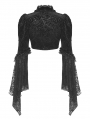 Black Vintage Gothic Patterned Velvet Lace Flared Sleeves Shrug for Women