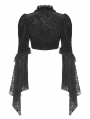 Black Vintage Gothic Patterned Velvet Lace Flared Sleeves Shrug for Women