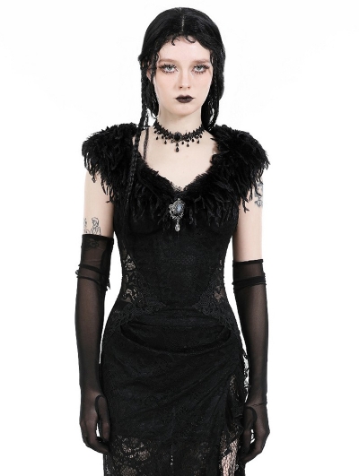 Black Gothic Queen's Luxe Faux Fur Shawl for Women