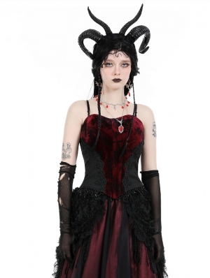 Blood Red Velvet Gothic Wrap Tasseled Corset Top for Women