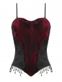Blood Red Velvet Gothic Wrap Tasseled Corset Top for Women