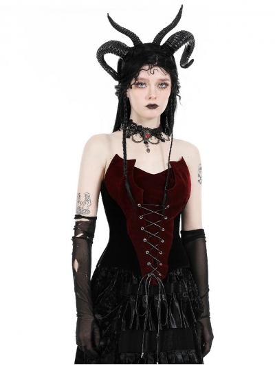 Scarlet Red Bats Gothic Side Zip Corset Top for Women