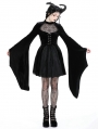 Black Gothic Spider Web Long Trumpet Sleeve Short Velvet Dress