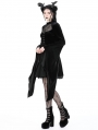 Black Gothic Spider Web Long Trumpet Sleeve Short Velvet Dress