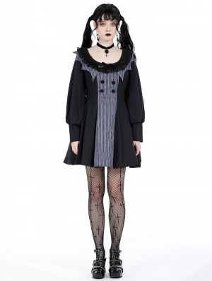 Black Gothic Pinstripe Long Sleeve Academism Short Dress