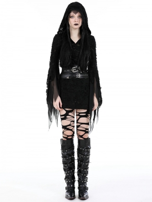 Black Gothic Evil Devil Ragged Slim Hooded Mini Dress