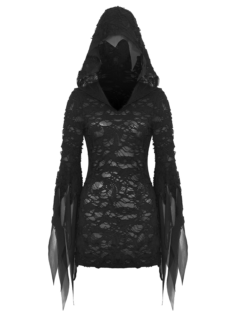 Black Gothic Evil Devil Ragged Slim Hooded Mini Dress