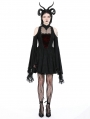 Black Gothic Ghost Cold Shoulder Flared Sleeves Short Dress