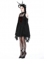 Black Gothic Ghost Cold Shoulder Flared Sleeves Short Dress