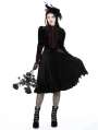 Black and Scarlet Red Vintage Gothic Velvet Mid-Length Dress