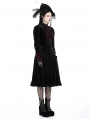 Black and Scarlet Red Vintage Gothic Velvet Mid-Length Dress