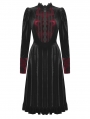 Black and Scarlet Red Vintage Gothic Velvet Mid-Length Dress