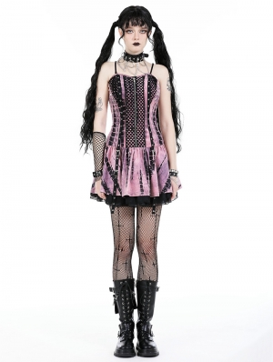 Pink Gothic Punk Dye Rebel Sleeveless Short Slim Dress