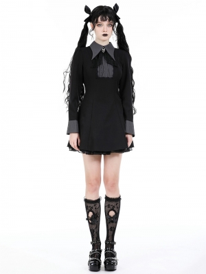 Black Gothic Dolly Princess Preppy Long Sleeve Short Dress