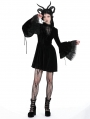 Black Gothic Haunted Cross Long Bell Sleeves Velvet Short Dress