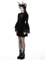 Black Gothic Haunted Cross Long Bell Sleeves Velvet Short Dress
