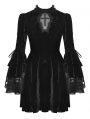 Black Gothic Haunted Cross Long Bell Sleeves Velvet Short Dress