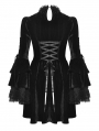 Black Gothic Haunted Cross Long Bell Sleeves Velvet Short Dress