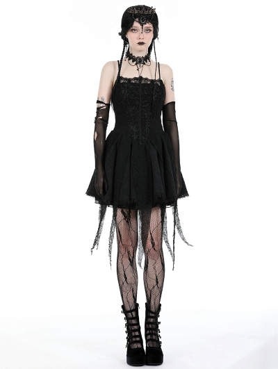 Black Gothic Twine Tied Chest Strap Short Irregular Party Dress