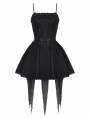 Black Gothic Twine Tied Chest Strap Short Irregular Party Dress