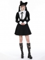 Black and White Gothic Cute Long Bubble Sleeve Short Dress