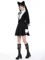 Black and White Gothic Cute Long Bubble Sleeve Short Dress