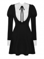 Black and White Gothic Cute Long Bubble Sleeve Short Dress