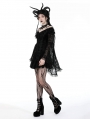 Black Gothic Embroidered Off-the-Shoulder Long Trumpet Sleeves Short Dress