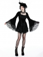 Black Vintage Gothic Lace-Trim Pattern Velvet Short Dress