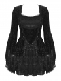 Black Vintage Gothic Lace-Trim Pattern Velvet Short Dress