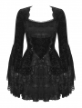 Black Vintage Gothic Lace-Trim Pattern Velvet Short Dress