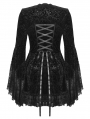 Black Vintage Gothic Lace-Trim Pattern Velvet Short Dress