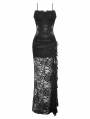 Black Gothic Lace See-Through Sexy Lace Maxi Strap Dress