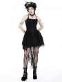 Black Gothic Strap Rose Bloom Dovetail Lace Party Dress