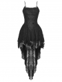 Black Gothic Strap Rose Bloom Dovetail Lace Party Dress