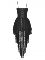 Black Gothic Strap Rose Bloom Dovetail Lace Party Dress