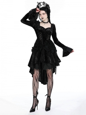 Black Gothic Retro Tasseled Dovetail Velvet Dress