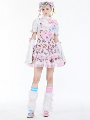 Pink Lolita Temptation Love Bear Print Short Dress