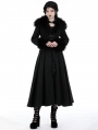 Black Gothic Faux Fur Trim Woolen Long Coat for Women