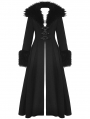 Black Gothic Faux Fur Trim Woolen Long Coat for Women