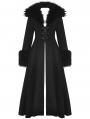 Black Gothic Faux Fur Trim Woolen Long Coat for Women