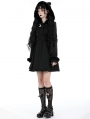 Black Gothic Cute Cat Ear Double-Breasted Woolen Coat for Women