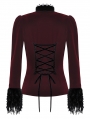 Burgundy Gothic Velvet Court Zip Up Short Jacket for Women