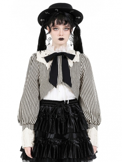 Vintage Gothic Striped Big Bow Short Jacket for Women